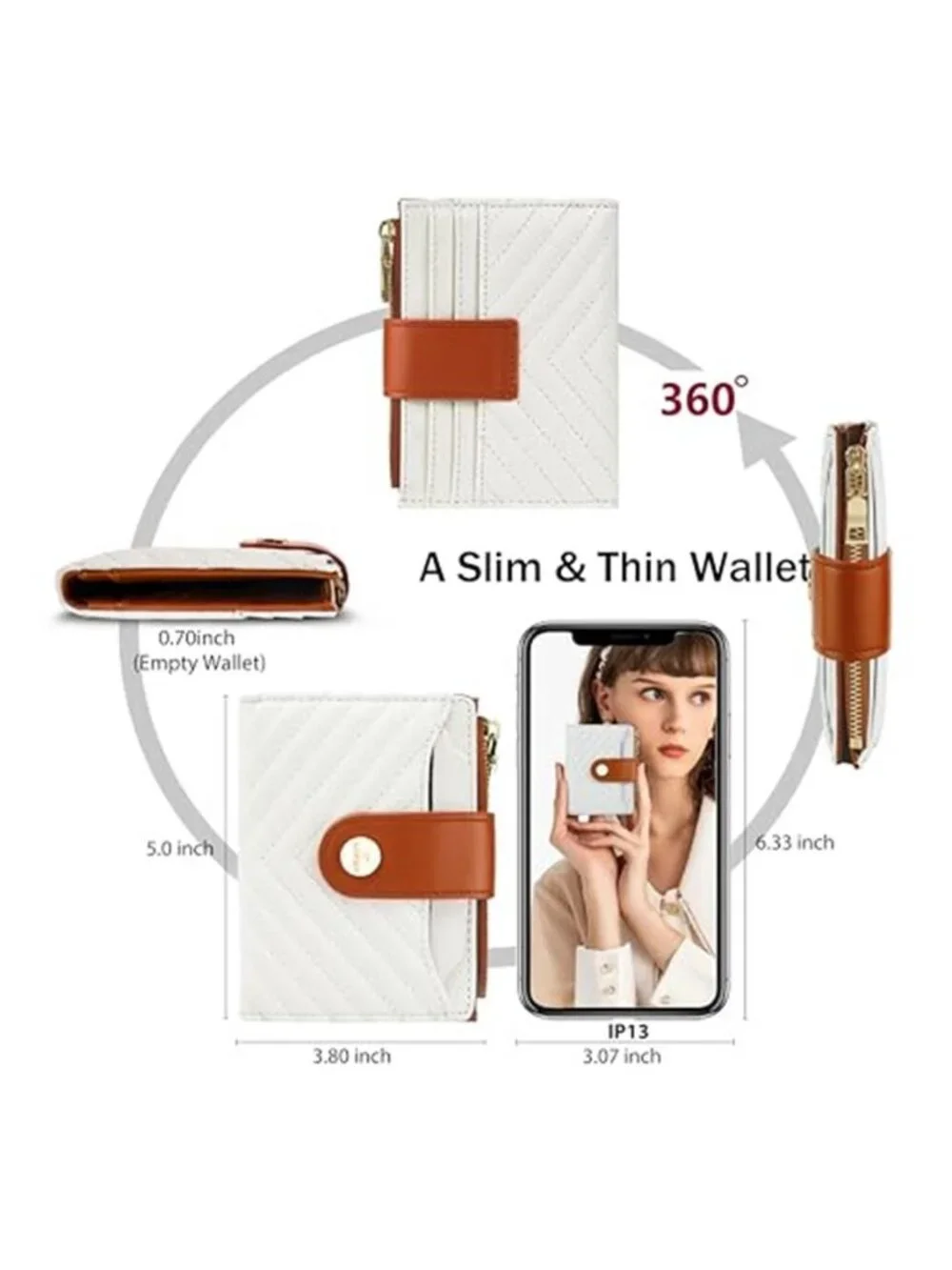 Womens RFID Bifold Wallet Vegan Leather Card Holder Coin Pocket ID Window Beige